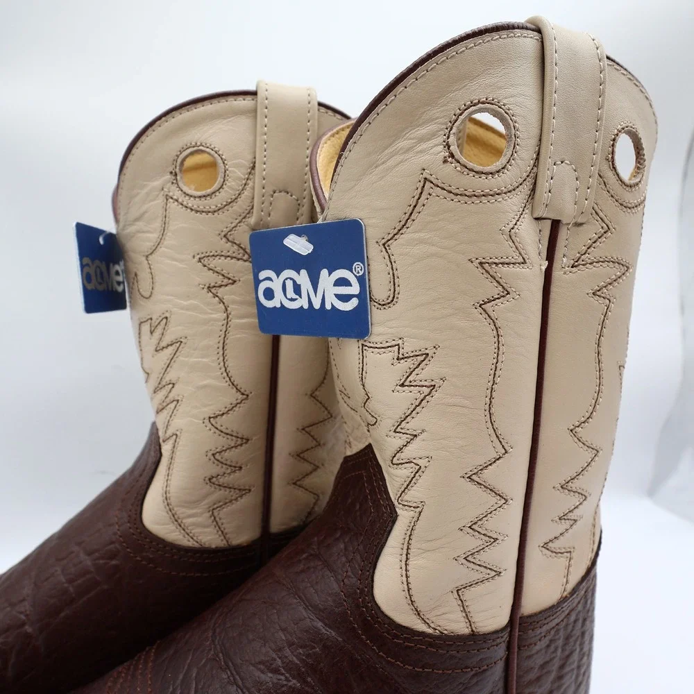 Acme Vintage Style Roper Boots Kids 3.5 Brown Bullhide Leather New NWT